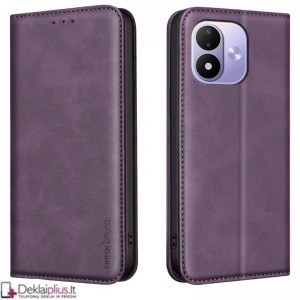 Dirbtinės odos atverčiamas dėklas su skyreliais - violetinis (Xiaomi Redmi Note 17 4G/5G)